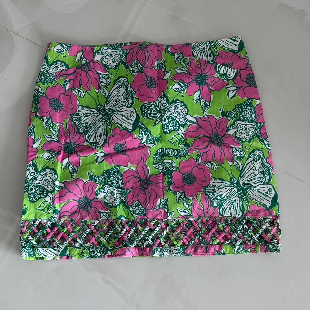 Lilly Pulitzer Pink & Green Floral Butterfly Mini Skirt - Picture 1 of 4